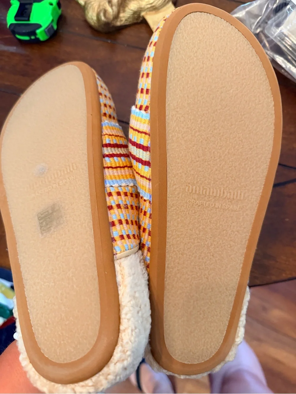 Women’s Multicolor Woven Moccasin Slippers - Cream Fleece Lining - Picture 2 of 4